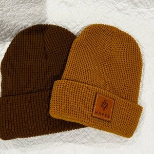 Have Knit Beanie Duo - Mustard and Brown